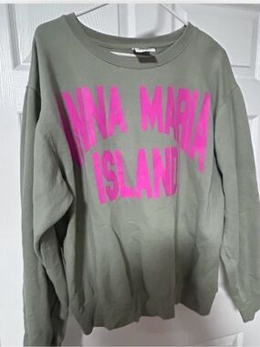 Olive Green Sweatshirt with Pink 'Anna Maria Island' Print